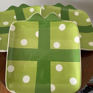 Set of THREE Temptations square green present shaped dessert or salad plates